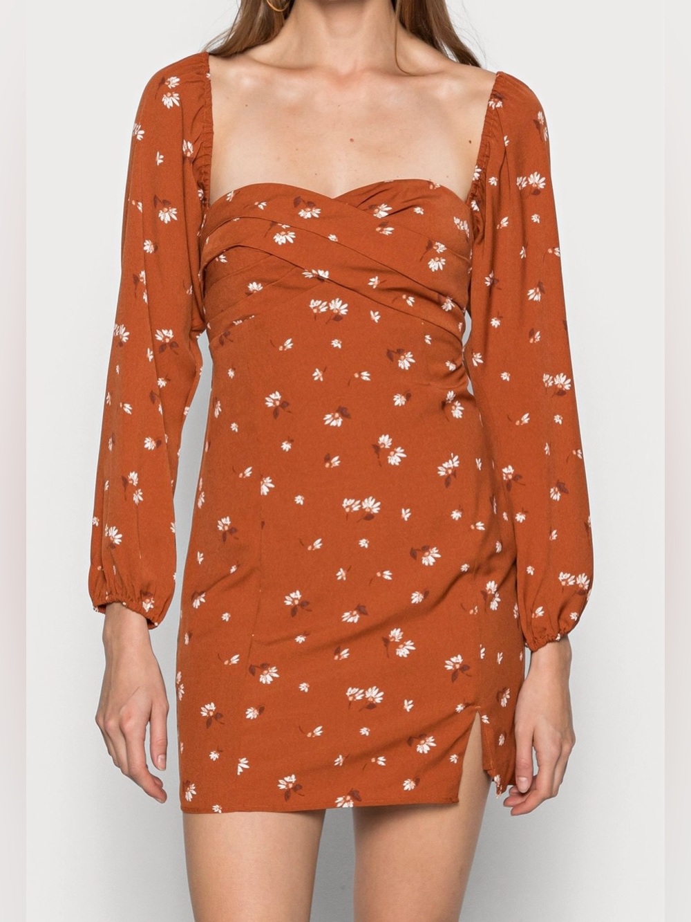 Abercrombie & Fitch Rust Floral Long-Sleeve bodycon Mini Dress Medium Tall
